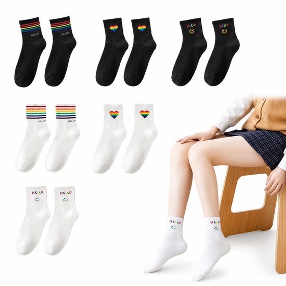 Sokken - Zachte en Warme Regenboog Sokken - 6 Paar - Comfortabele Sportsokken - Ademend - Ideaal voor Pride Day - Regenboogsokken
