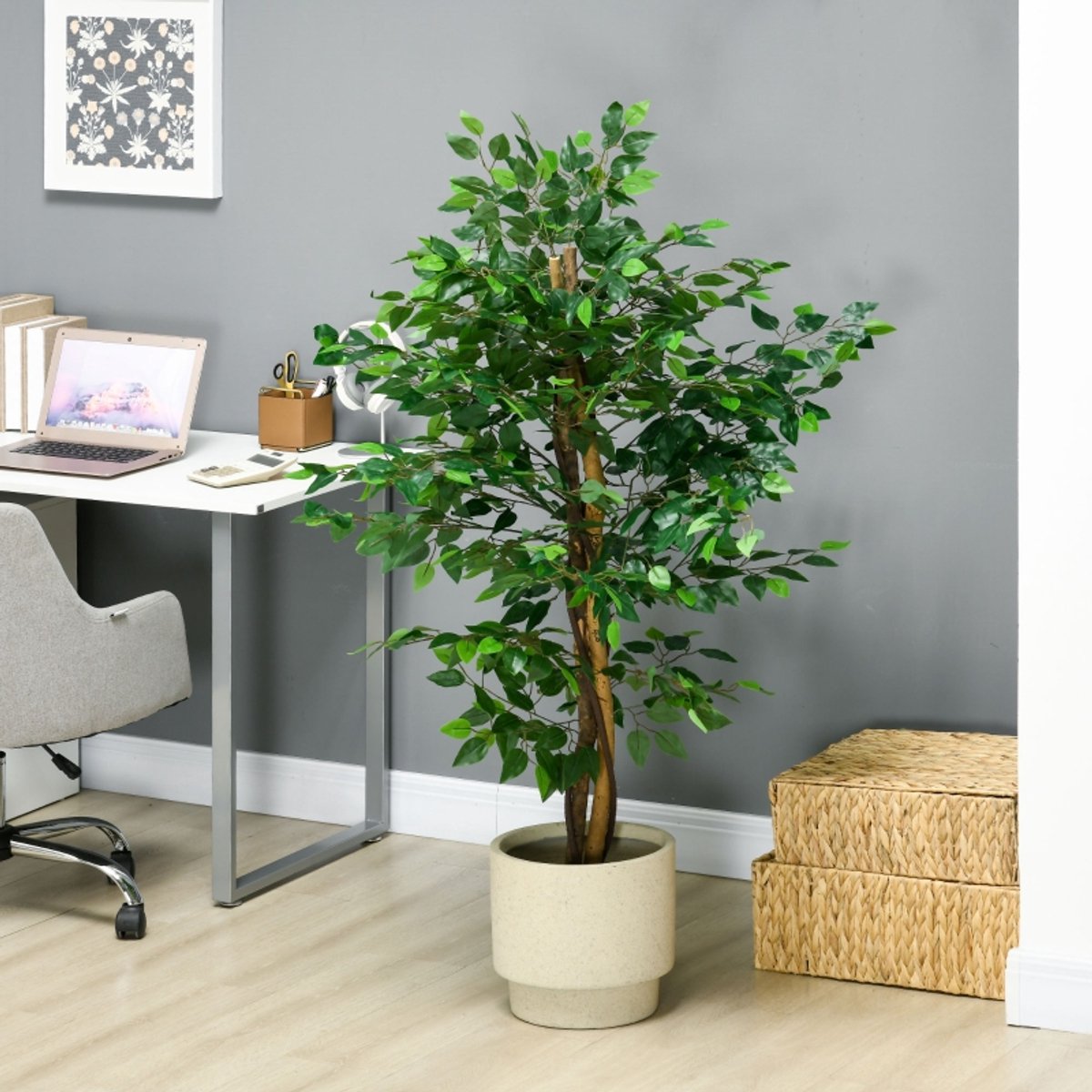 MIVRAY Kunstplant – Realistisch Ontwerp – 150 Cm – Kunststof met Cementen Pot – Groen – Voor Binnen en Buiten – Onderhoudsarm