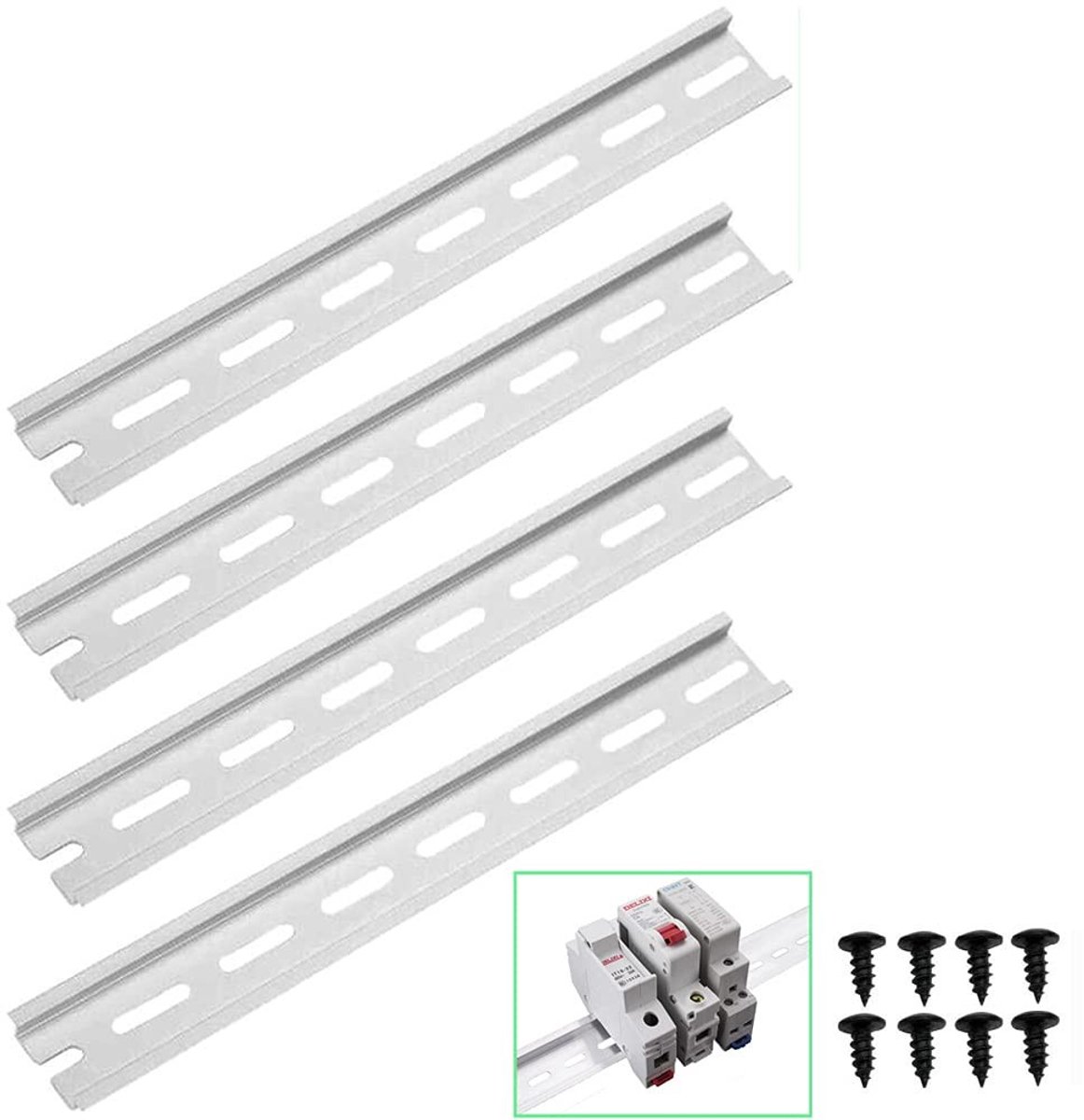 4-delige DIN rail van aluminium voor installatie in verdeelkasten en controlekasten (3,5 cm breed, 20 cm lang, 0,8 cm hoog) - Ideaal voor elektrische toepassingen en kabelbeheer