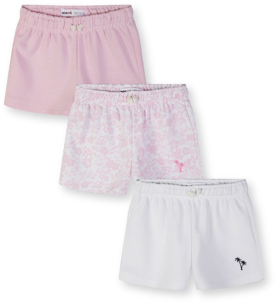Minoti korte broek meisjes 3-pack - bloemen en effen