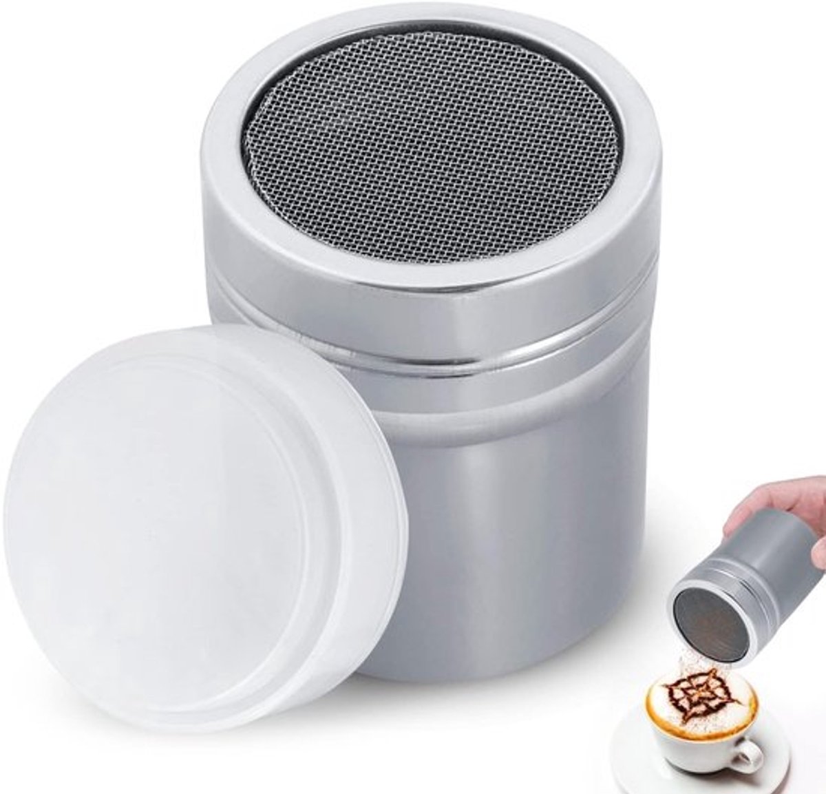 Suiker Shaker Roestvrij Staal - Poeder Shaker - Zeefje - Deksel - Fijnmazig - Duurzaam en gemakkelijk schoon te maken - Poedersuikerzeef
