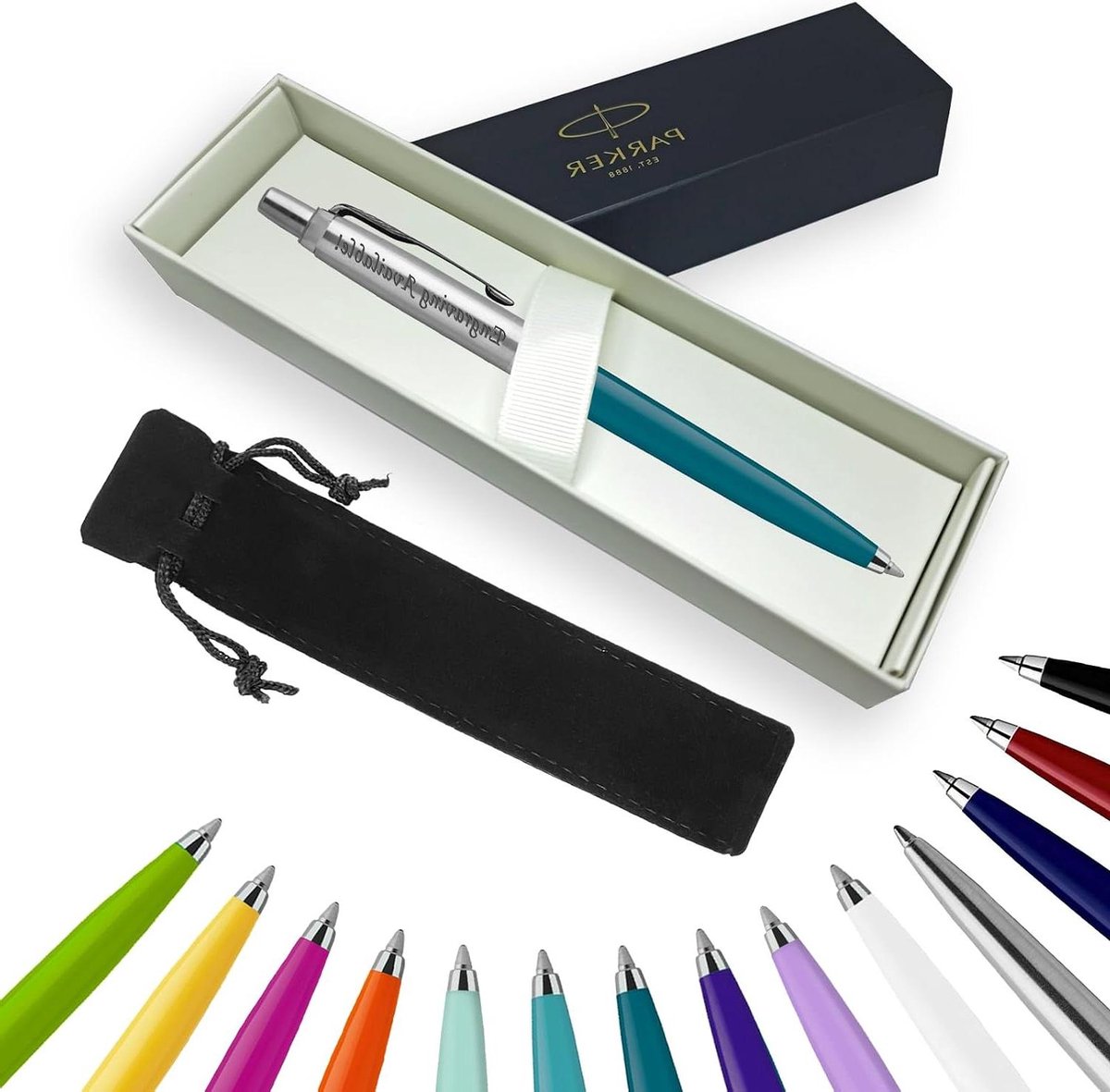 Parker Jotter Balpen - Schrijfpennen Kantoor - Dagelijks Schrijven - Met Gravure - 1 Aantal - Pauw Blauw