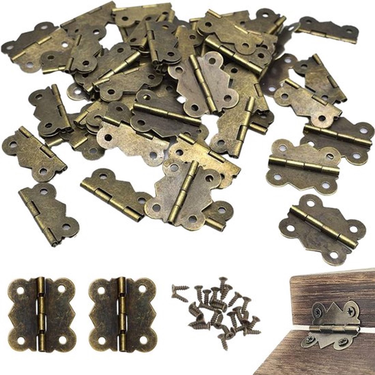 Vlinderscharnieren 50 stuks - Antieke Messing - 27 x 30 mm - Draaischarnieren 0°-90° - Meubelmontage - Corrosiebestendig - Scharnieren