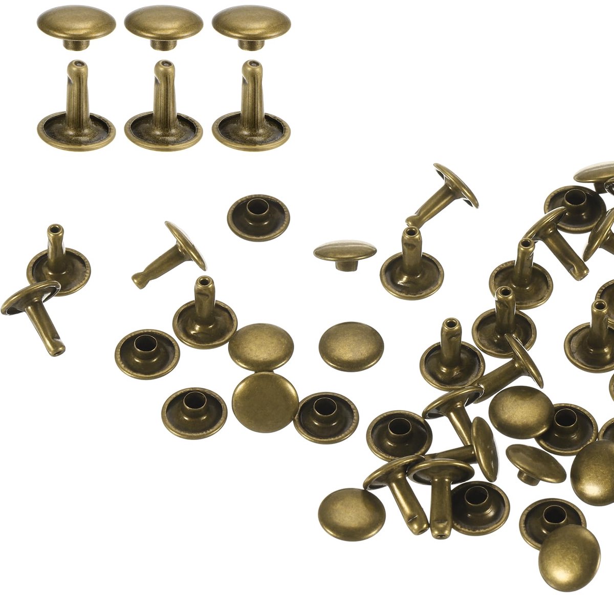 Set van 100 metalen nieten 10 x 10 mm in brons kleur