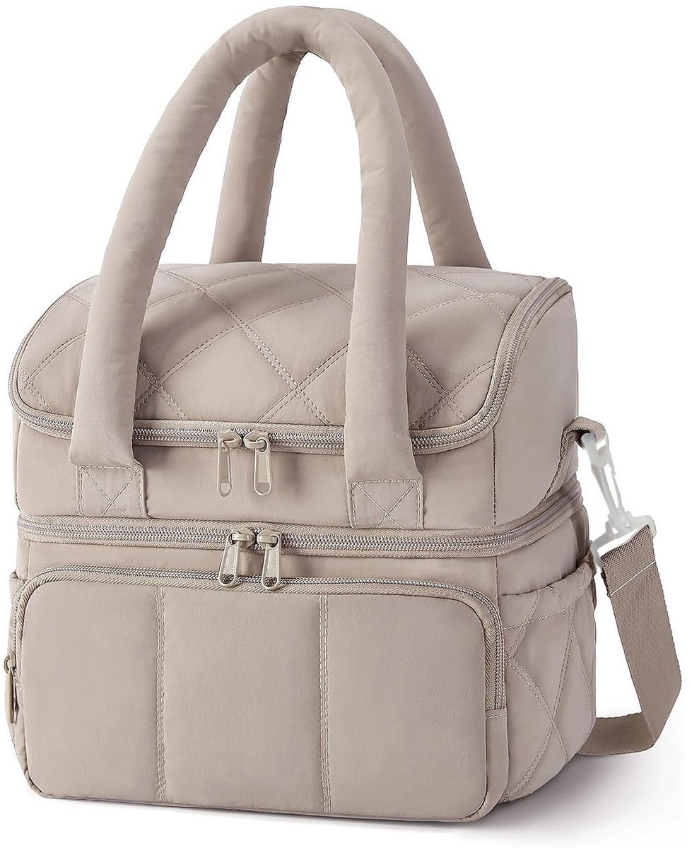Geïsoleerde lunchtas - lichtgewicht met isolatie - houdt warm en koud - voor werk, picknick en reis - herbruikbare koeltas - camel - 1 stuk