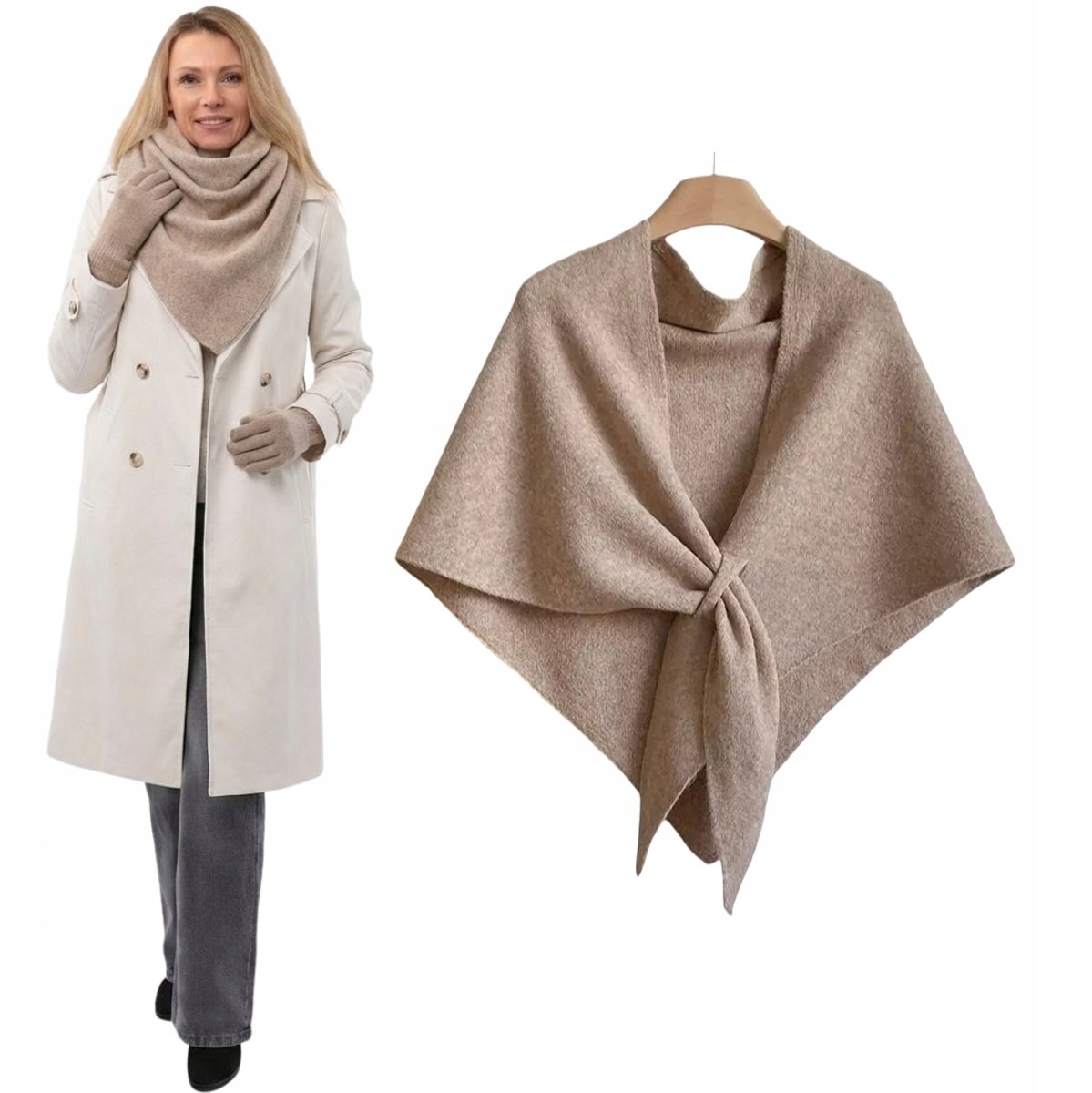 Merkloze Dames Driekhoek Sjaal - Zachte Premium Wolmix, Beige Melange