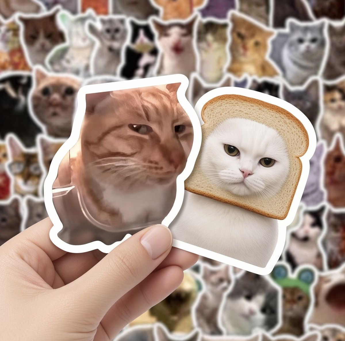 100 stuks Leuke Kat Meme Stickers - Grappige & Sarcastische Expressieve Kat Ontwerpen | Perfect voor Laptops, Journals & Projecten