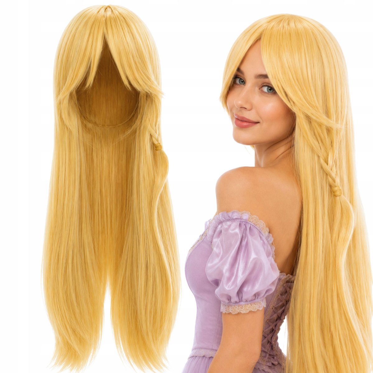 Lange blonde pruik met pony - prinsessenkapsel