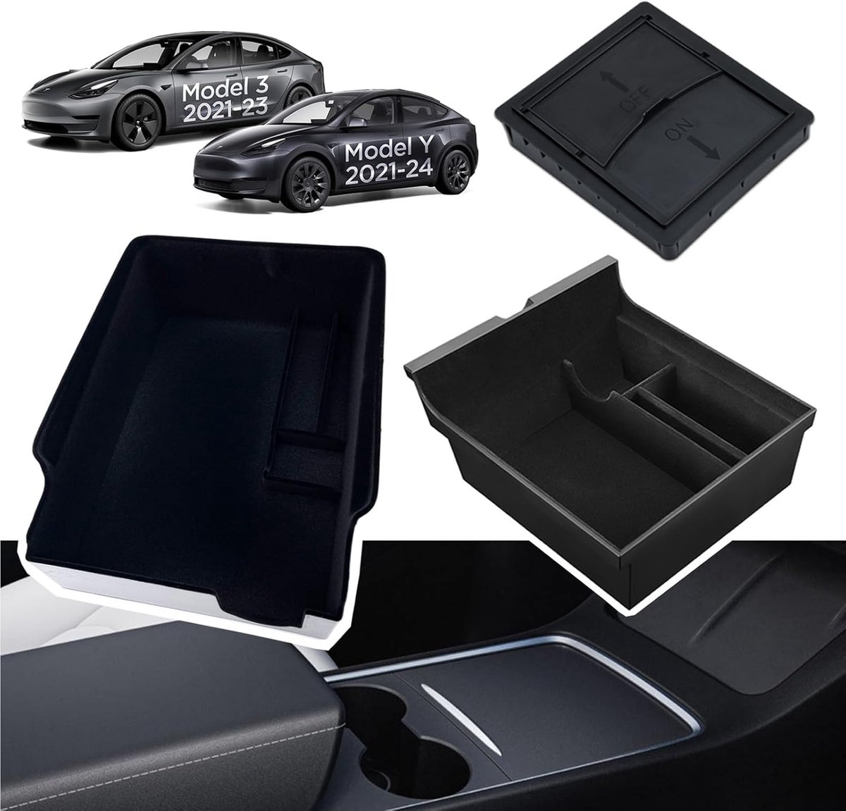 Middenconsole Organizer Tray 3 Pack - Gevlokte Opbergdoos - Verborgen Cubby Lade - ShopVlot