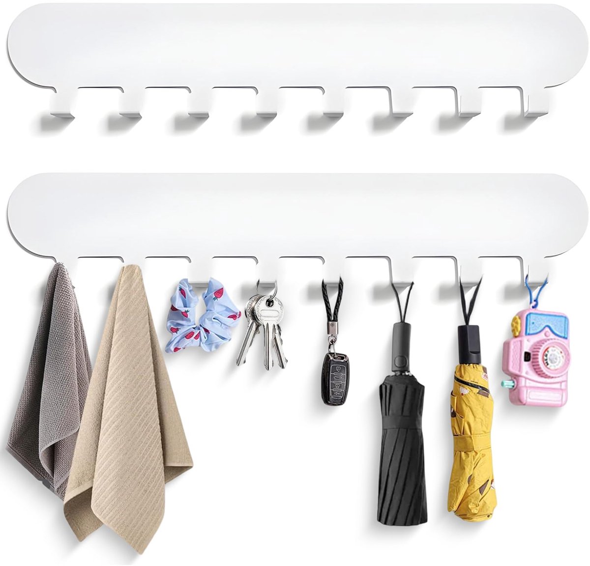 Sleutelrek zonder boren - 8 haken - metalen sleutelhouder - ideaal voor entree of hal - ShopVlot