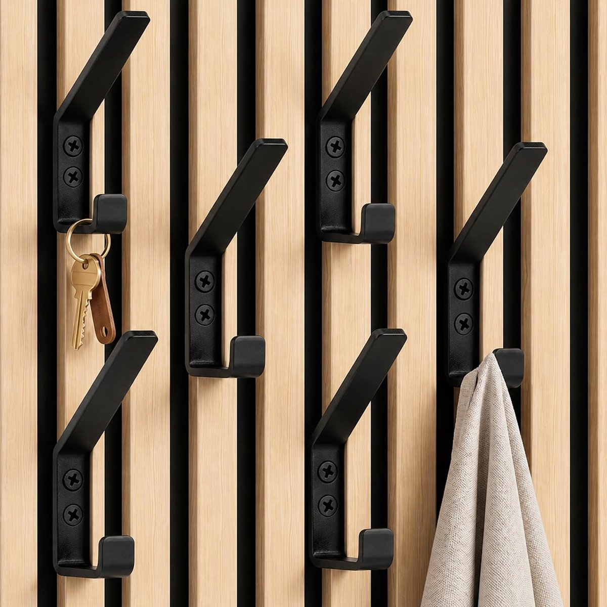 Akoestische panelen 6 stuks - zwart - dubbele kapstokhaken - praktische wandhaken - ShopVlot