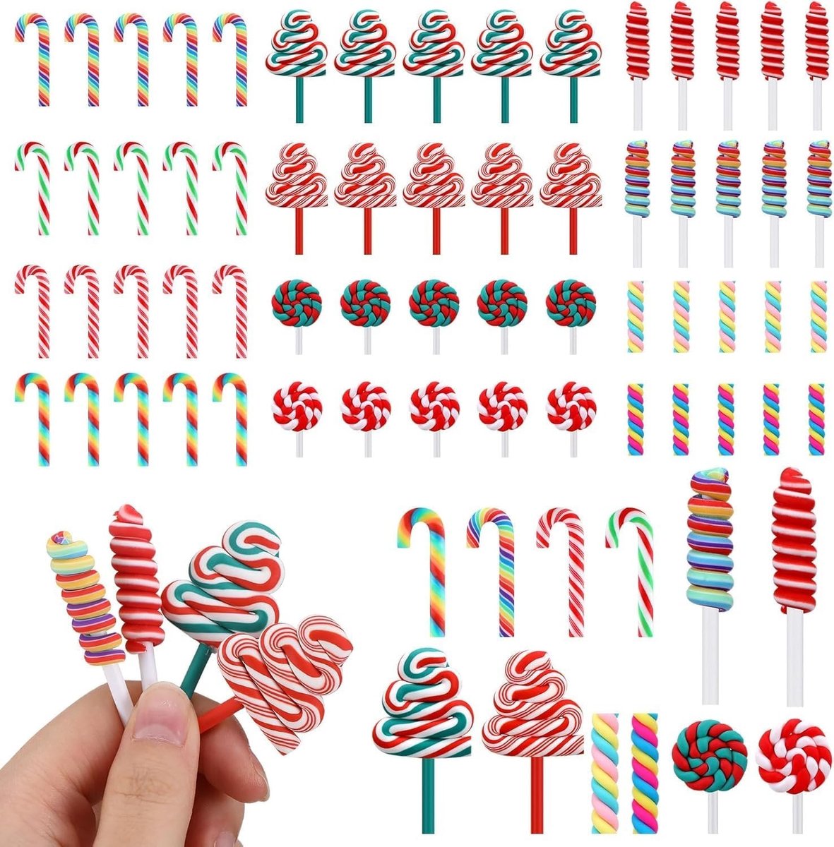 80 Mini-Zuurstokken voor Kerstdecoratie - Hangende Ornamenten en Versiering voor de Kerstboom, 4 Stijlen, 3 cm, Doe-Het-Zelf Kerstversiering, Kleine Kersthangers