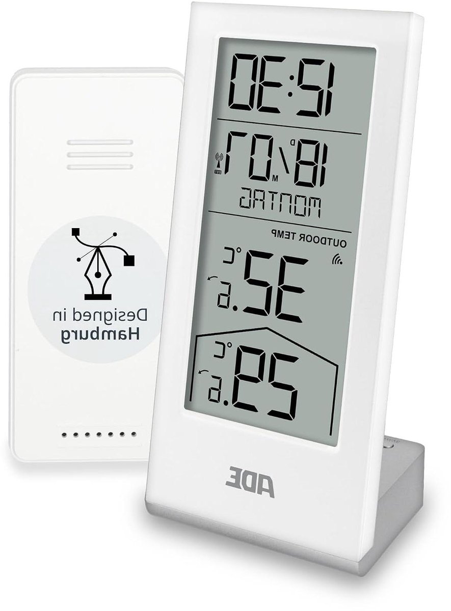Digitaal Weerstation - Binnen Buiten Thermometer - Temperatuur Bewaken - Radiogestuurde Klok - 13.5 x 6.3 cm - Wit