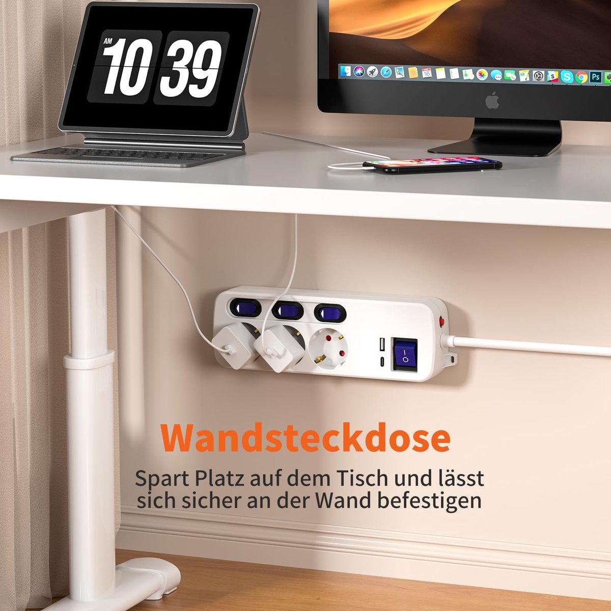 Stekkerdoos 3-voudig met schakelaar - 1 USB-A 1 USB-C - overbelastingsbeveiliging - veilig opladen - ShopVlot