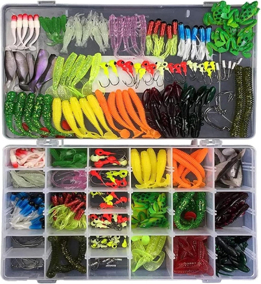 Kunstaas set voor vissen met rubberen vissen, vishaken, wormen en accessoires voor een succesvolle viservaring