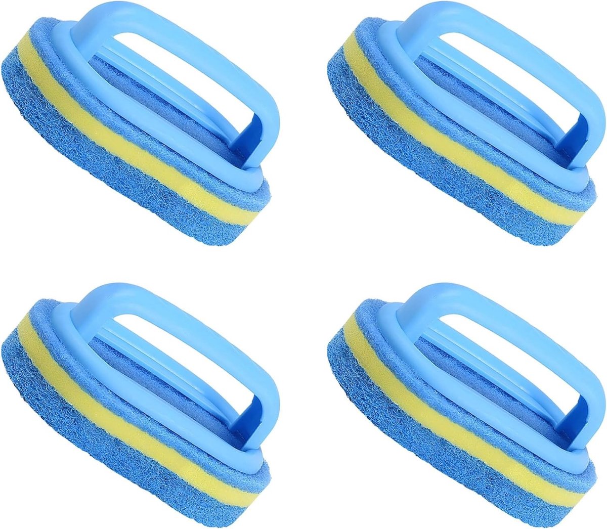 Multifunctionele spons met handvat, 4 sponzen voor keuken en badkamer, ideaal voor reinigen en schrobben, 14 × 9 × 7,5 cm, geschikt voor diverse oppervlakken, blauw