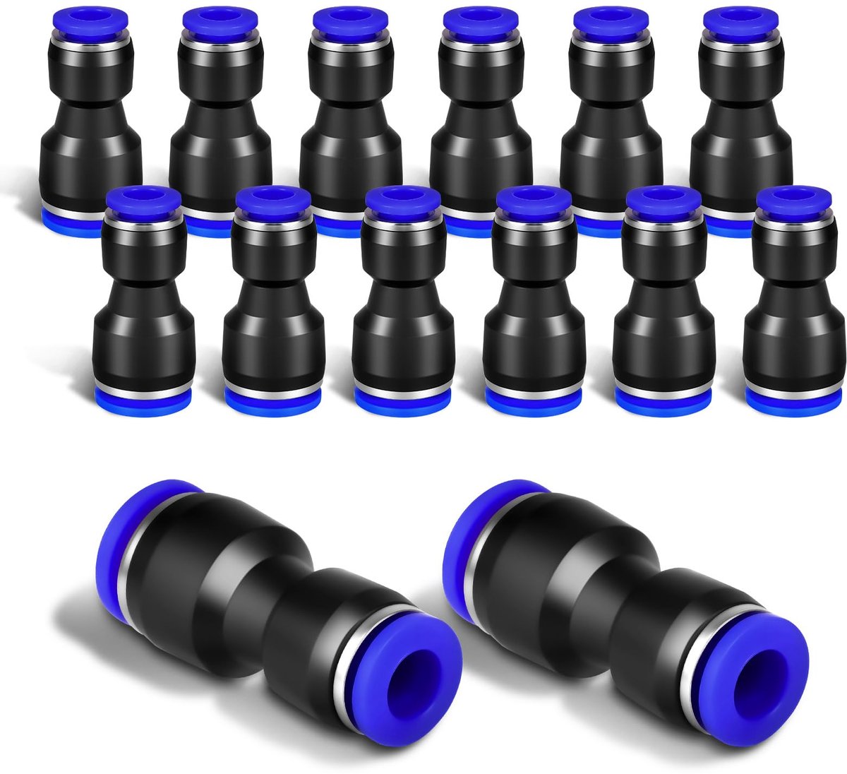 Pneumatische connectoren 6 mm naar 8 mm - rechte drukverbinder - 12 stuks - accessoires voor gereedschap - ShopVlot