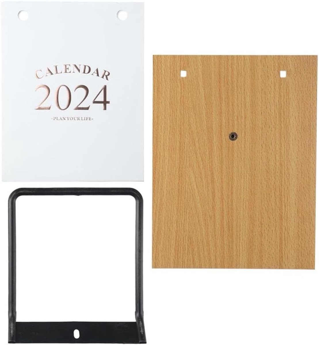 Houten Staande Flip Kalender 2024 - Vouwbare Bureau Kalender met Dikke Bladen en Metalen Binding voor Desk Decoratie en Organisatie