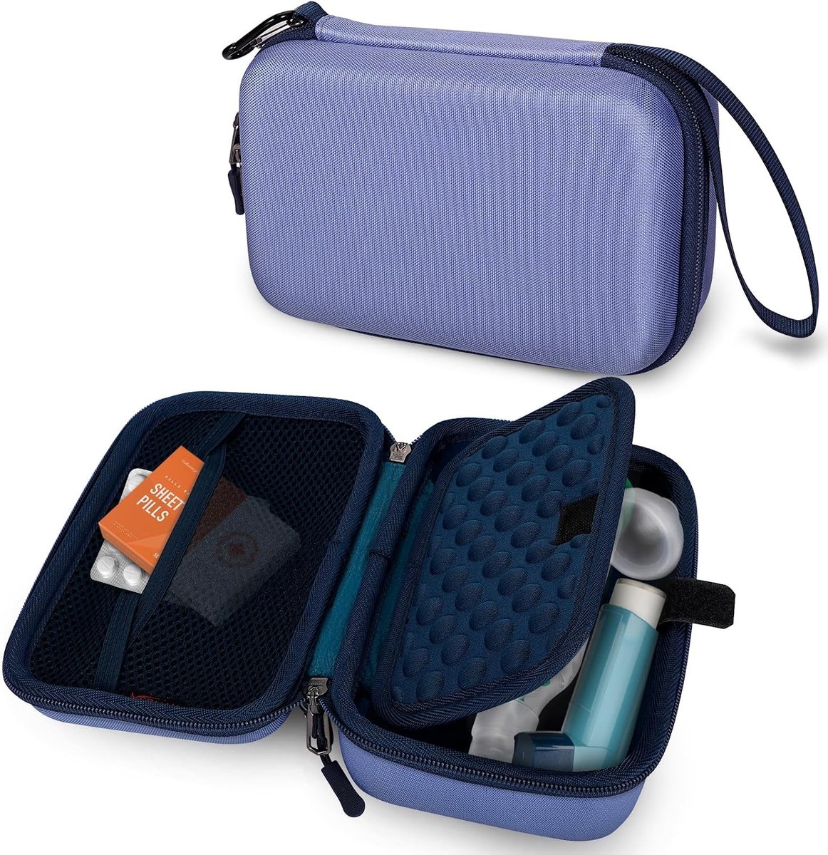 Hard Protective Case voor Asma Inhaler - Schokbestendige Tas met Clip en Handvat, Lavendel Paars, Draagbaar en Stijlvol