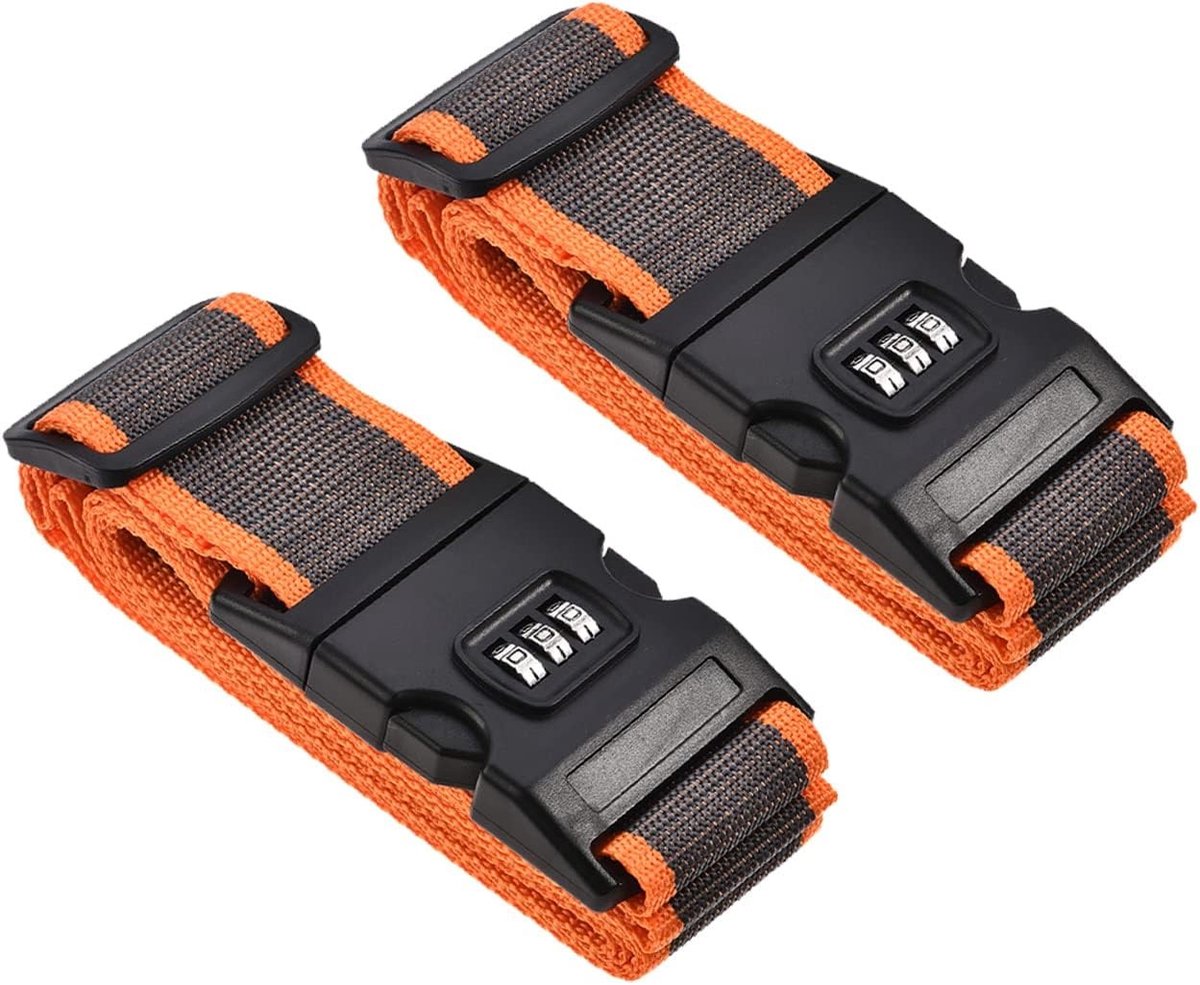2 Stuks Verstelbare Kofferbanden met Combinatieslot, Ideaal voor Reisbagage en Koffers, Reisaccessoires in Oranje en Grijs (79 x 2 cm)