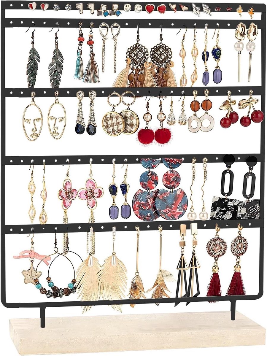 Oorbel opbergstandaard - Sieraden display - Juwelen presenteren - 110 plaatsen - 22 x 26 x 36 cm - Zwart