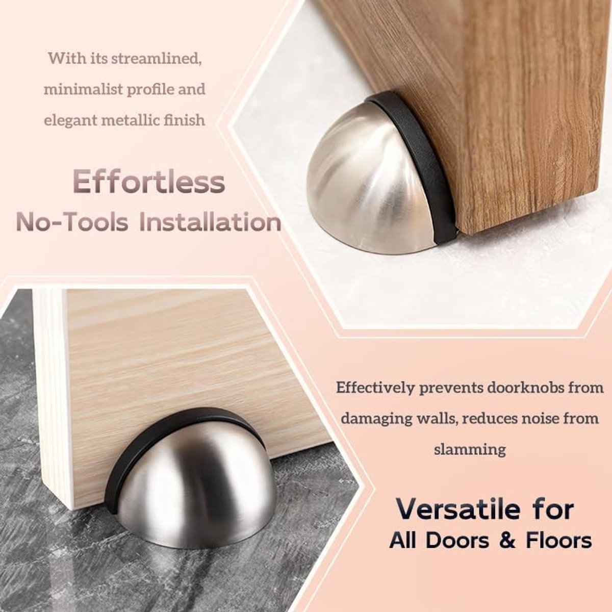 Set van 5 Deurstopper RVS Zelfklevende Stoppers met Bumper voor Harde Vloeren, Bescherming voor Deuren en Muren
