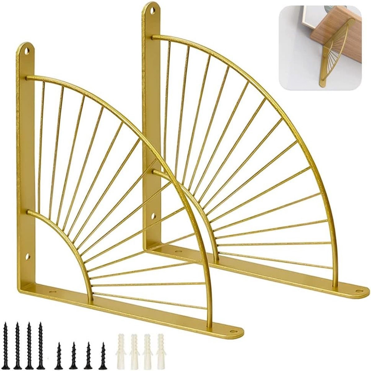 Set van 2 metalen wandplank houders in goud voor keuken, woonkamer en slaapkamer - ideale oplossing voor hoekplanken en restaurant wandplanken
