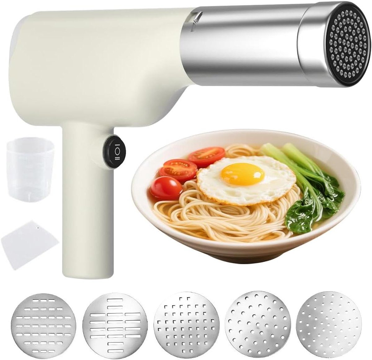 Pastamachine - Deegmaker - Zelf Pasta Maken - Draadloos Oplaadbaar - 200g Capaciteit - Wit