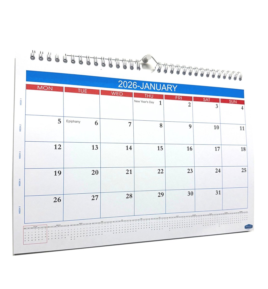 2026 Wandkalender januari - december maand om te bekijken Familieplanner Grote schrijfruimte Vakantieschema Kantoor - ShopVlot