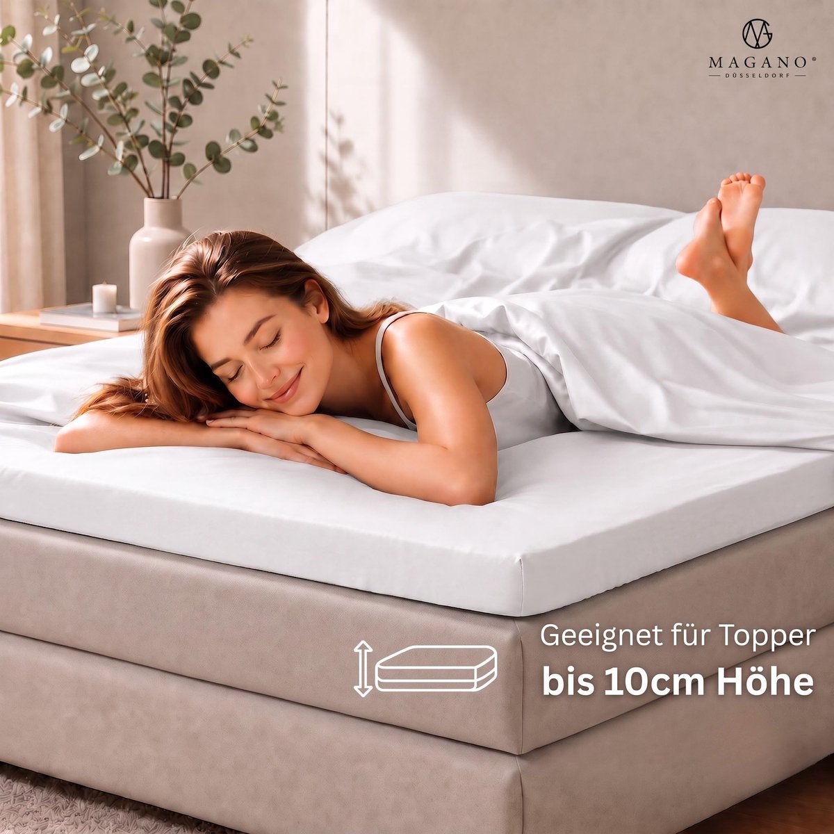 MAGANO® Luxe topper hoeslaken 180x200 cm wit - 100% Tencel ™ Lyocell - ShopVlot