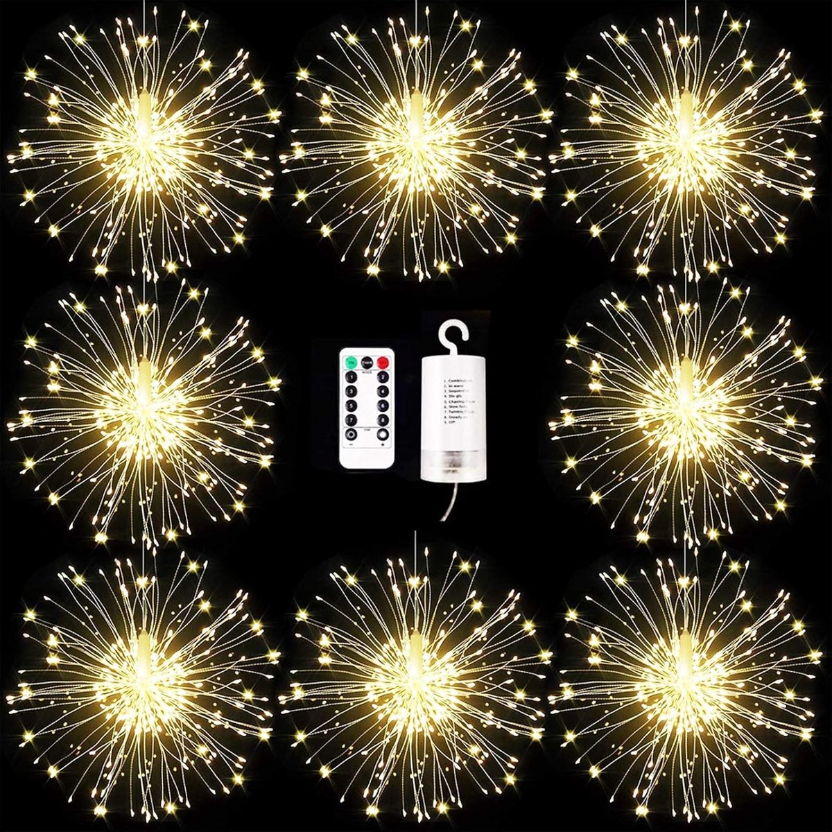 Lichtsnoer - Geel - 8 Pack - LED Vuurwerk met Afstandsbediening - Voor Decoratie