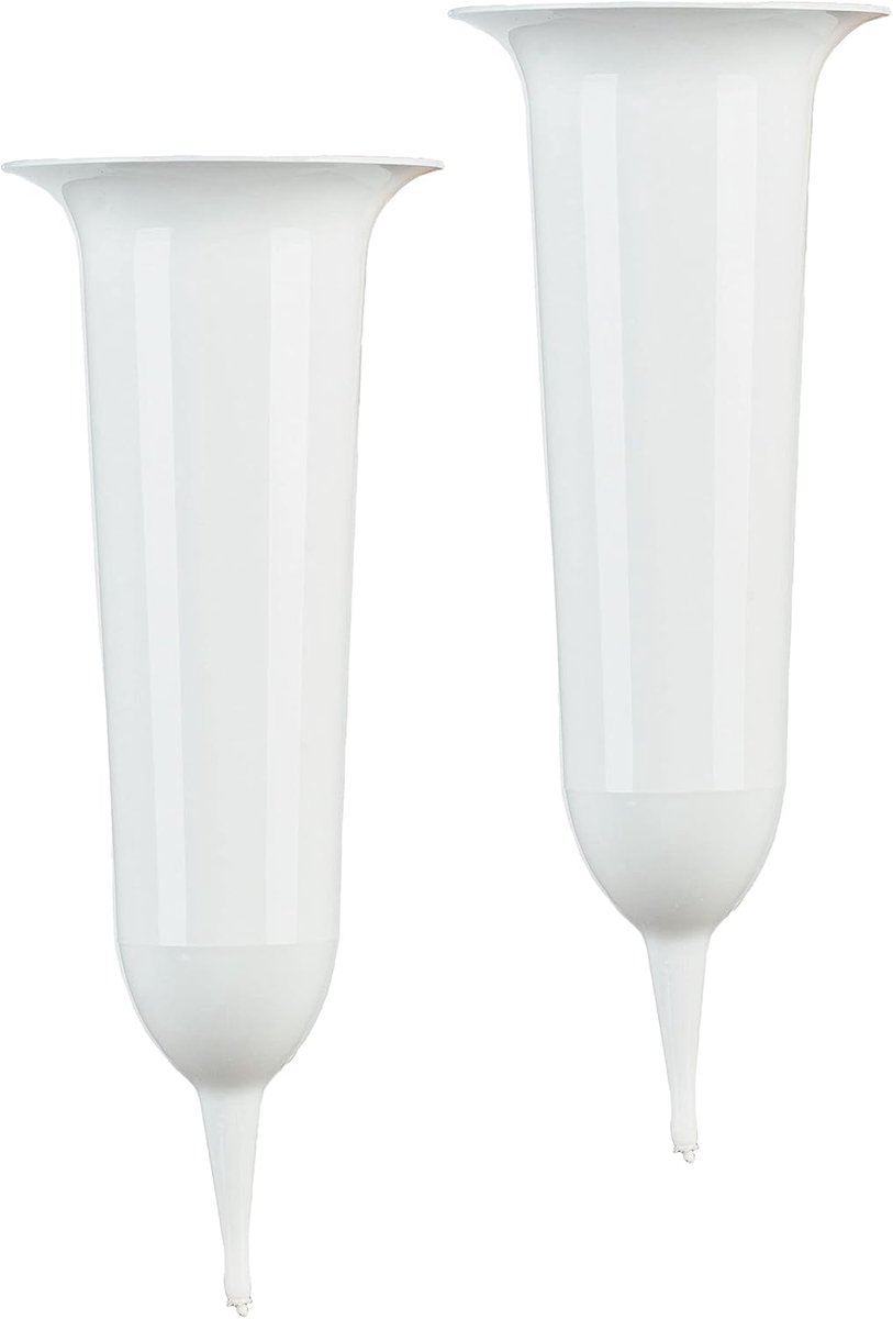 SnelShoppen - Tymar Grave Vase Set van 2, Graafvase met Grondspie, Grave Decoratie, Plastic, Ø 12 cm, Wit, Waterdicht, Voor Begraafplaats