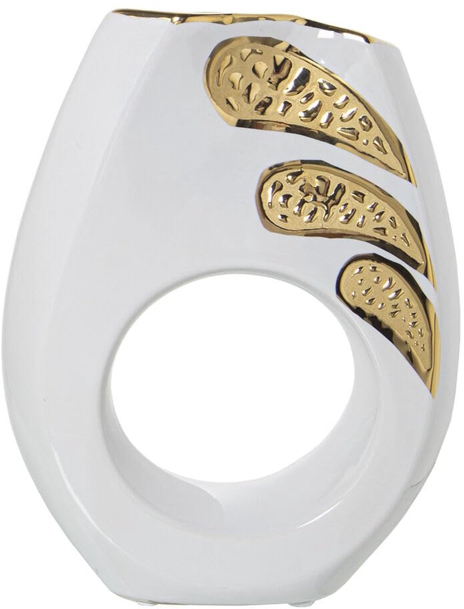Vaas wit 18 x 7 x 23 cm - keramiek - elegant design - perfect voor bloemen - ShopVlot