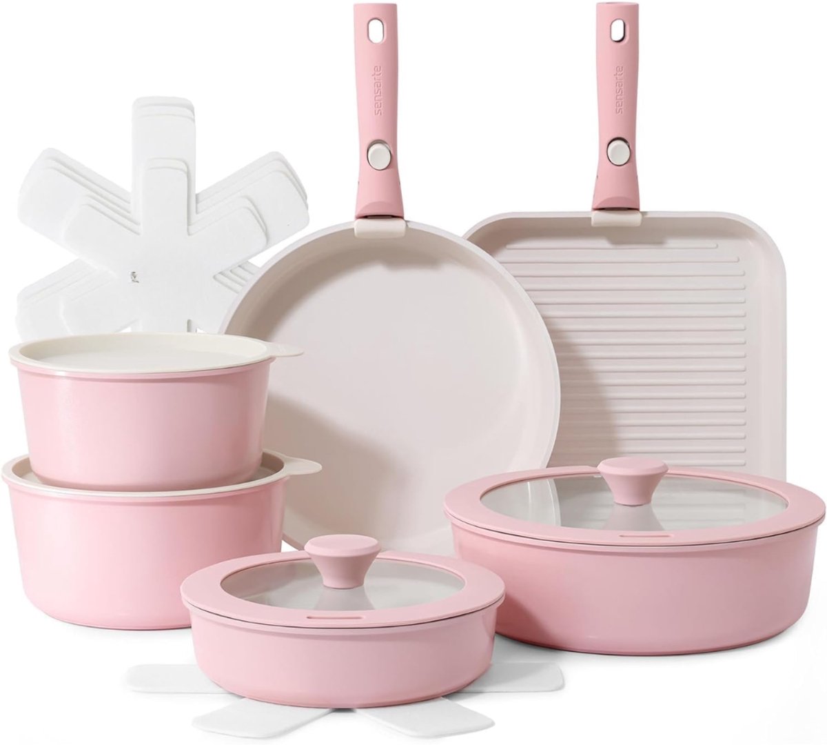 VALI® Pannenset - Koekenpannen - Pannenset voor Inductie – Wit - 40cm x 30cm x 18cm
