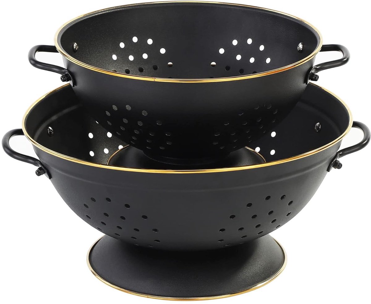 Vergiet set 3,5 & 5 liter - met handvat en basis - matzwart - ideaal voor het afgieten van pasta - ShopVlot