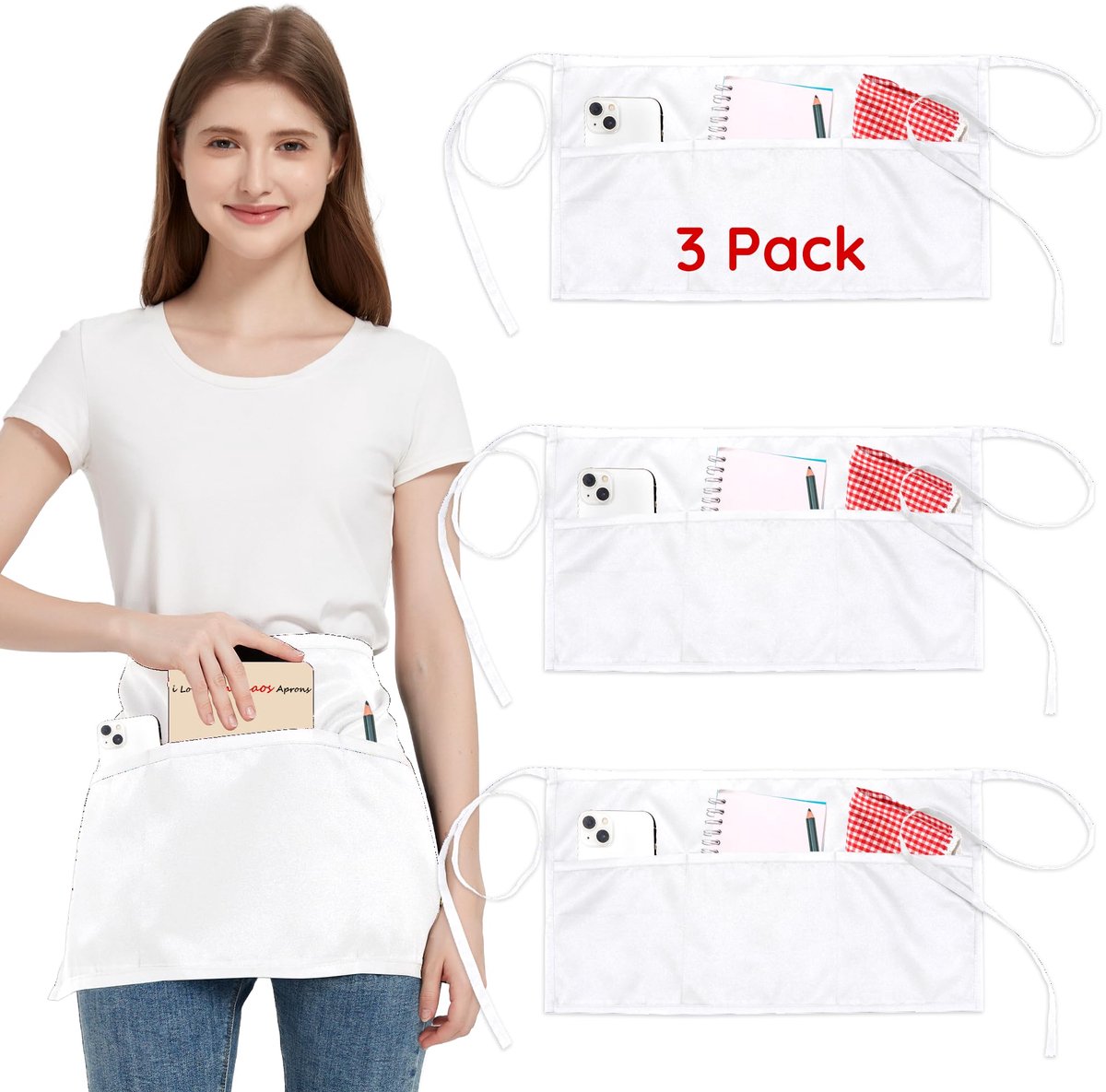 Taille schort 3 pack - waterbestendig - met 3 zakken - ideaal voor serveersters en serveerders - ShopVlot