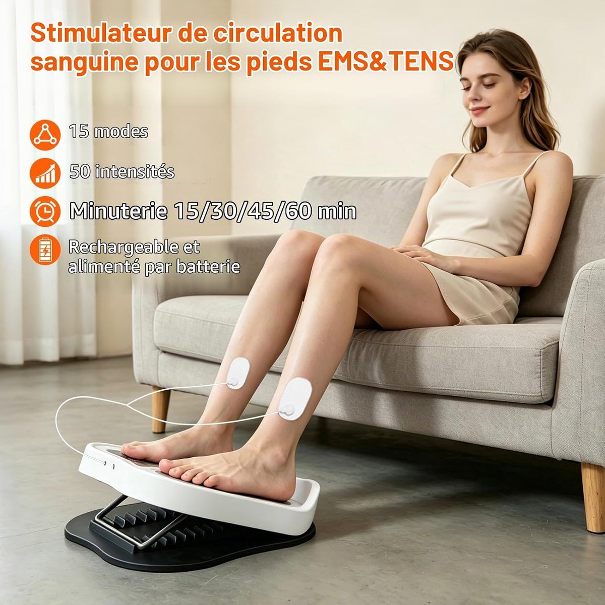 EMS-elektrisch voetmassageapparaat met warmtefunctie voor thuis, kantoor - 15 modi, 9 instelbare hoeken, pijnverlichting, doorbloeding bevorderen, USB-oplaadbaar, draagbaar, voor voeten en benen