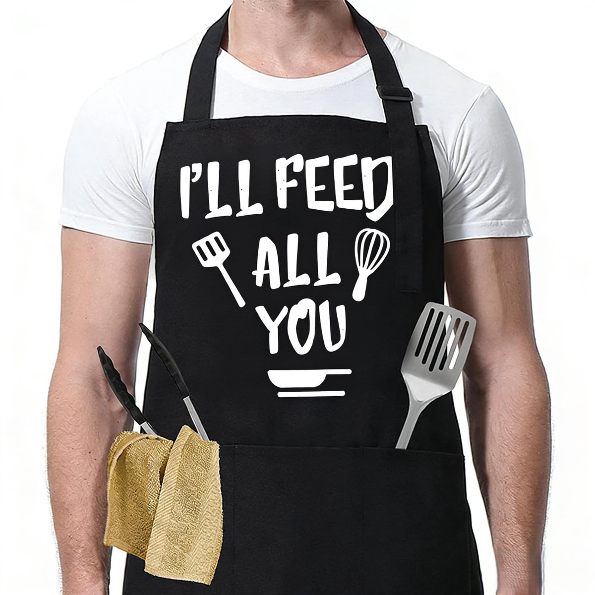 Schort zwart met 2 zakken - professioneel materiaal - grappig ontwerp - ideaal voor de keuken - ShopVlot