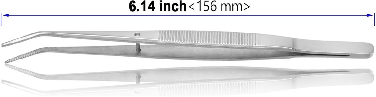 Set van 4 gebogen pincetten met tanden, roestvrij staal, 15.5 cm, ideaal voor precisiewerk en knutselen