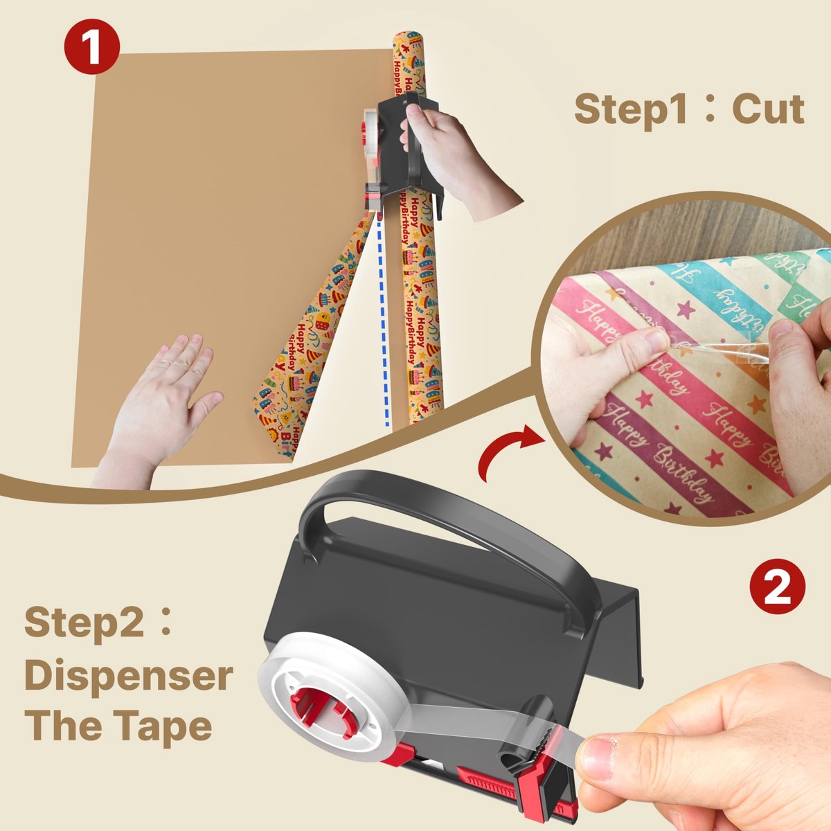 Cadeaupapier snijder met messen - Draagbare papiersnijder - Inclusief plakband - Ideaal voor Kerstmis - ShopVlot