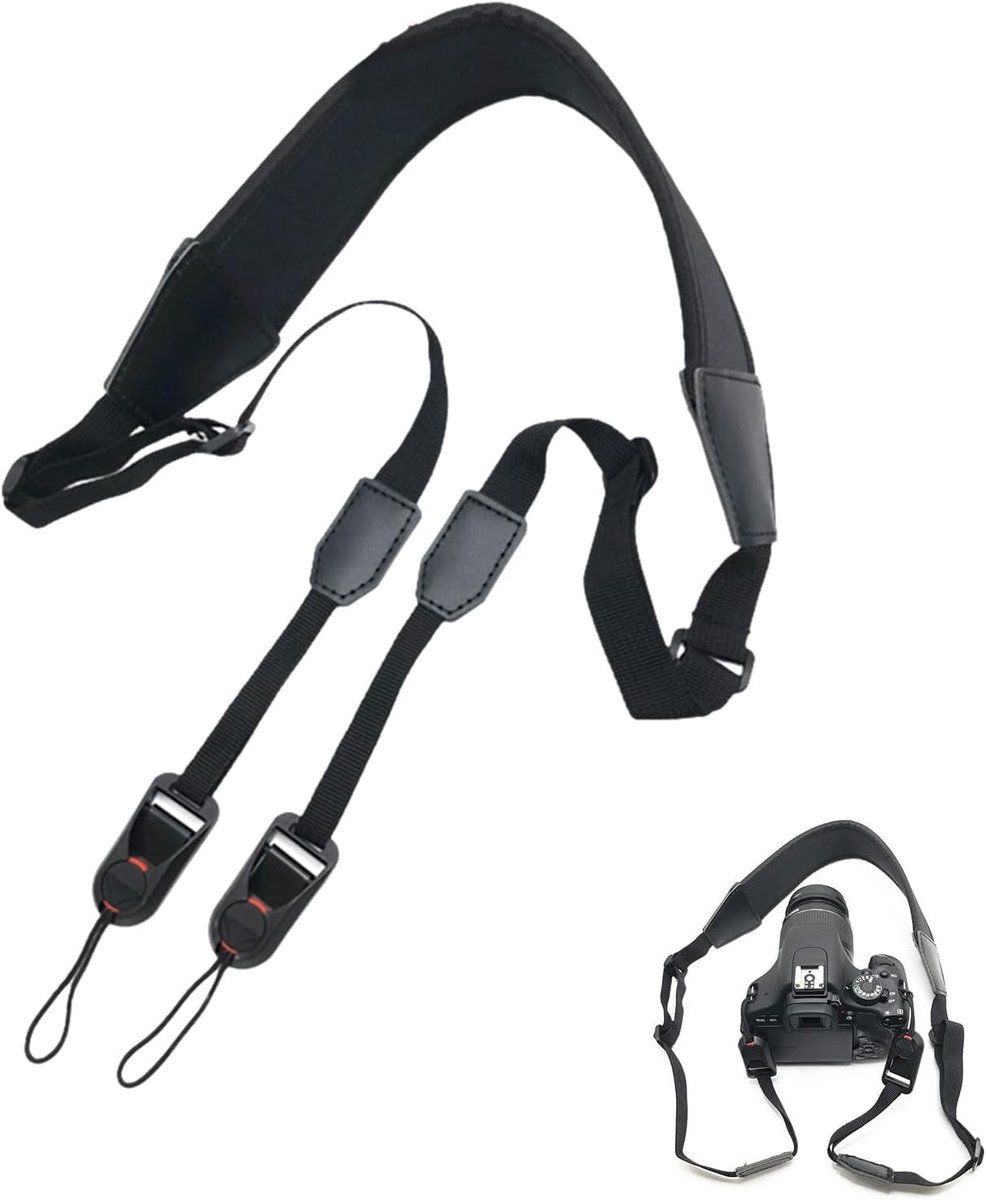 Comfortabele camerariem met schouderbanden - Geschikt voor DSLR-camera's - Zwart - 5x150cm - Draagcapaciteit tot 15kg - Ideaal voor fotografen en avontuurlijke reizen