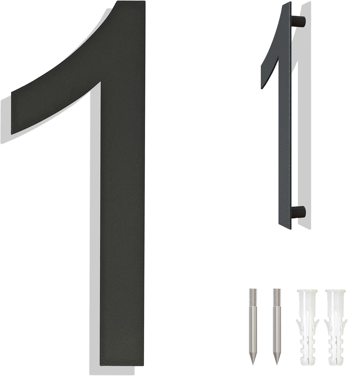 RVS Huisnummers - Modern Drijvend Zwart Grijs - 6 Inch 152mm Hoogte - Arial Nummer 1
