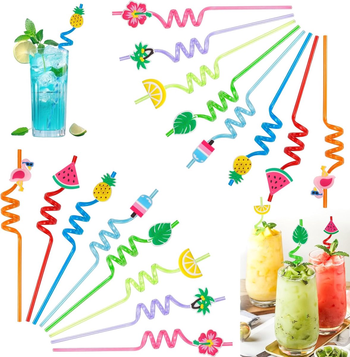 Cocktailrietjes dikke plastic rietjes - herbruikbare rietjes met knik - voor regenwoud party decoratie - 16 stuks - ShopVlot