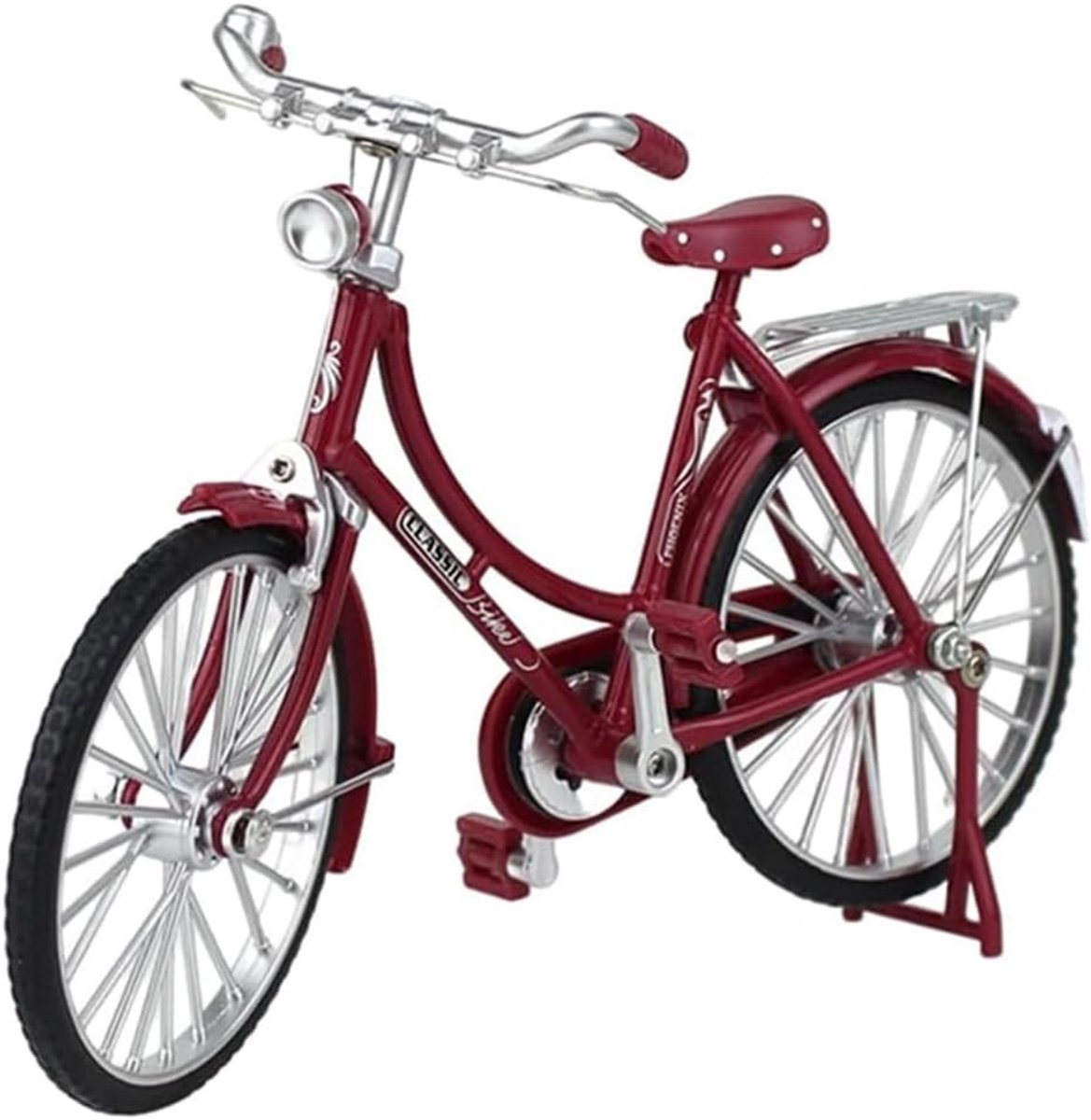 Vintage Miniatuur Fiets 1:10 van Metaal, Retro Decoratie met Beweegbare Wielen en Pedalen, Schaalmodel voor Bureau, Woonkamer en Kantoor in Rood, Perfect voor Fietsliefhebbers