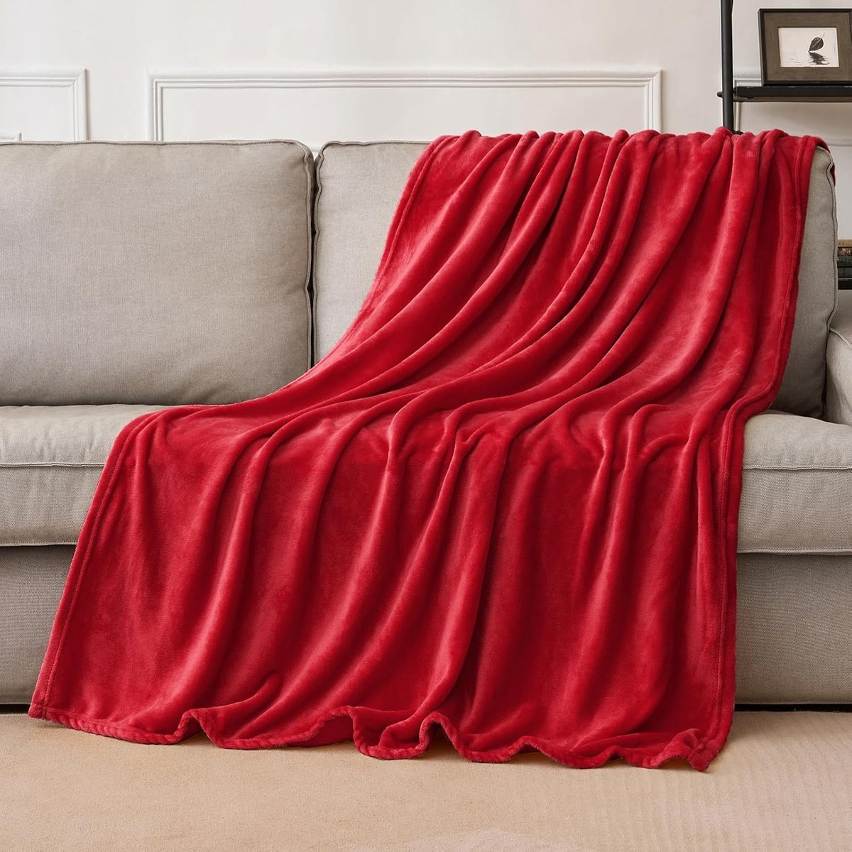 Zachte Velours Fleece Dekentje voor Banken en Bedden, Perfect voor Woondecoratie en Kantoor, 150 x 200 cm, Rood, Warm en Comfortabel