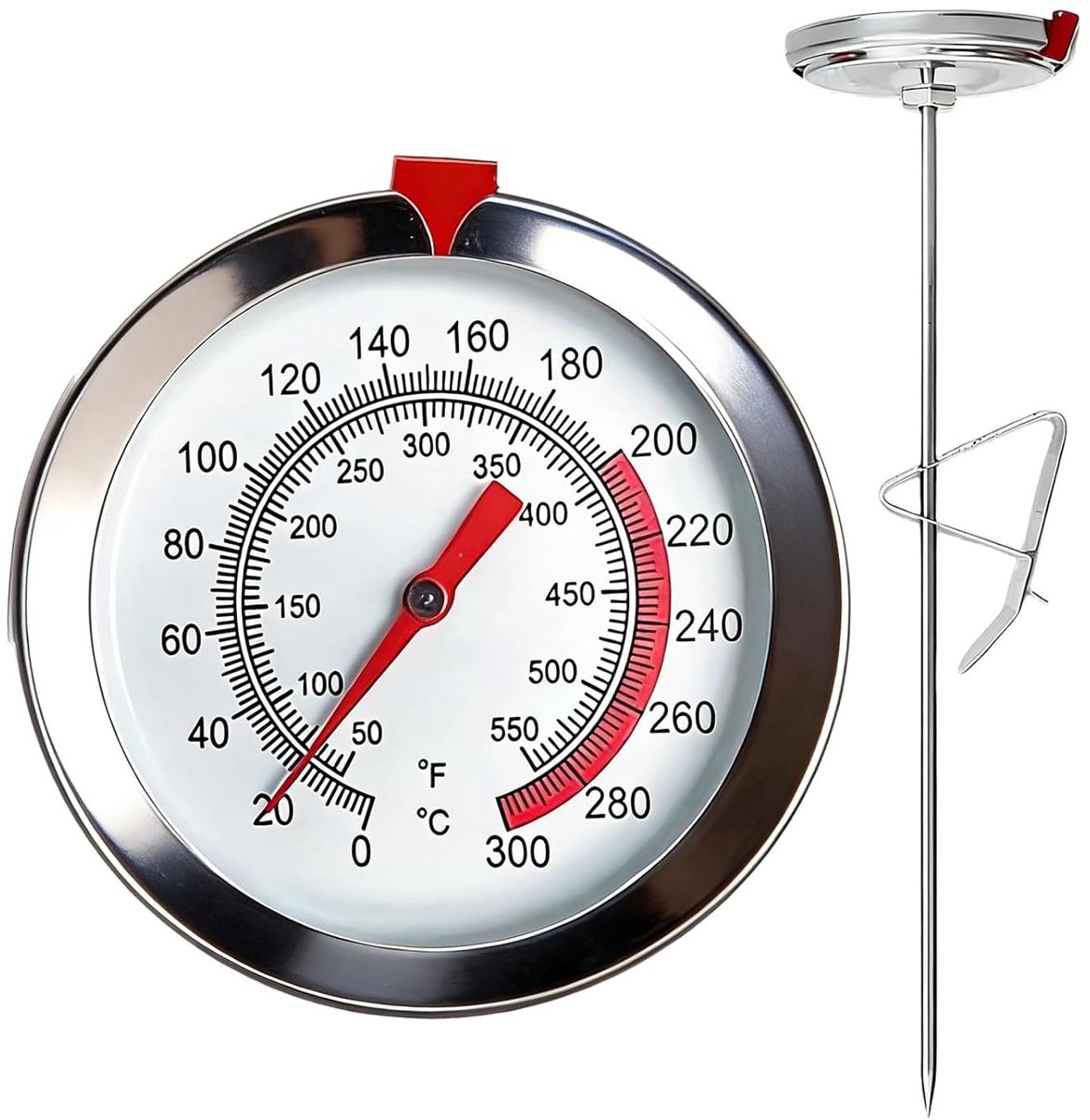 Kookthermometer - Zilver - 23 cm - Roestvrij Staal met Clip - Voor Koken en Grillen
