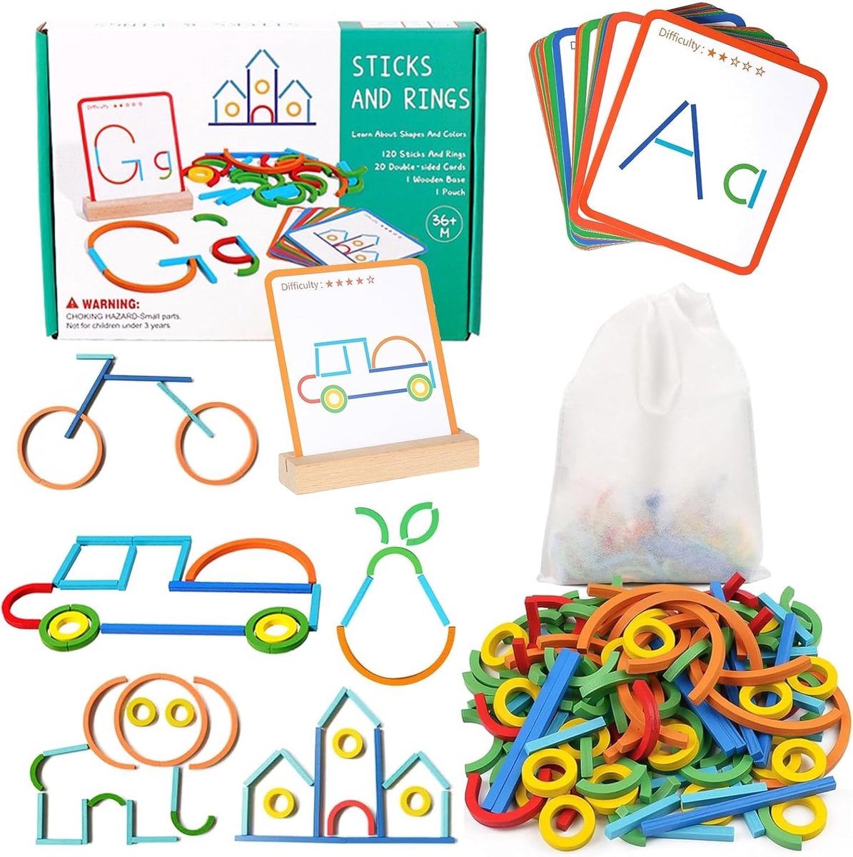 Educatief Houten Geoboard voor Kinderen vanaf 3 Jaar, Montessori Speelgoed voor Vorm- en Kleurherkenning, Ideaal voor Kleuters en Educatieve Spellen