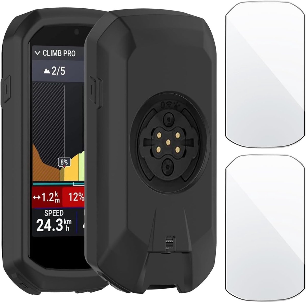 GPS Fietsnavigatie Accessoires met 2 Screen Protectors, Tempered Glass Hoes en Zwarte Siliconen Case voor Edge 1050