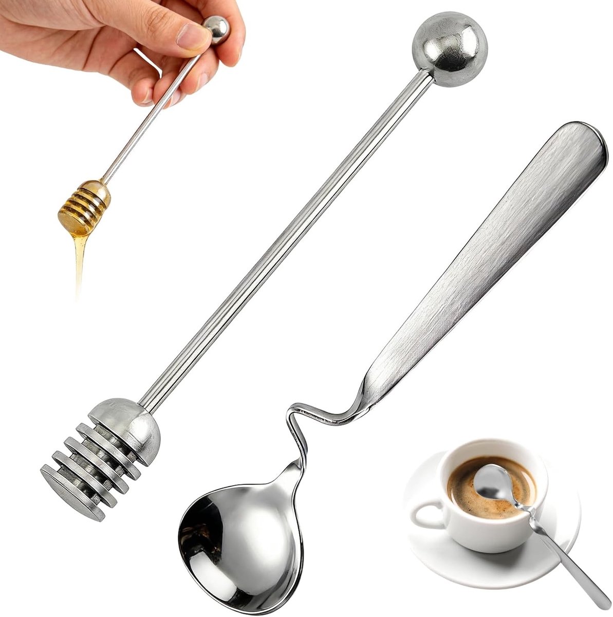 Set van 2 RVS Honinglepels, Ideaal voor Jam, Yoghurt en Stroop, Met Handvat en Ophangfunctie