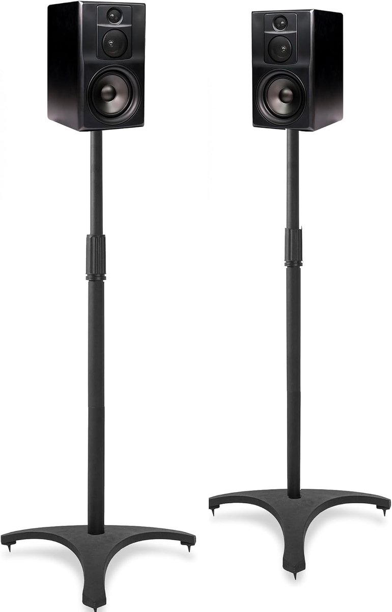 Verstelbare Speakerstands Set van 2, Hoogte 86-127 cm, Kabelbeheer en Draagvermogen tot 3.6 kg per Stand, Ideaal voor Thuisgebruik en Evenementen